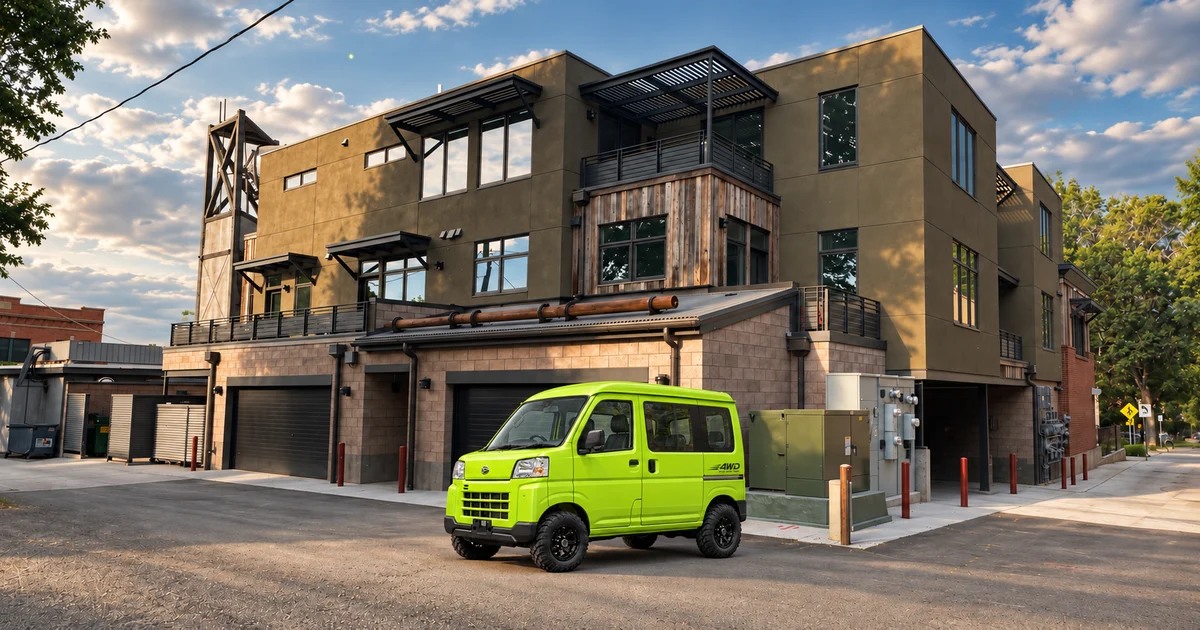 Generated lime Cargo Van in the Ridgway Picture Corral street scene